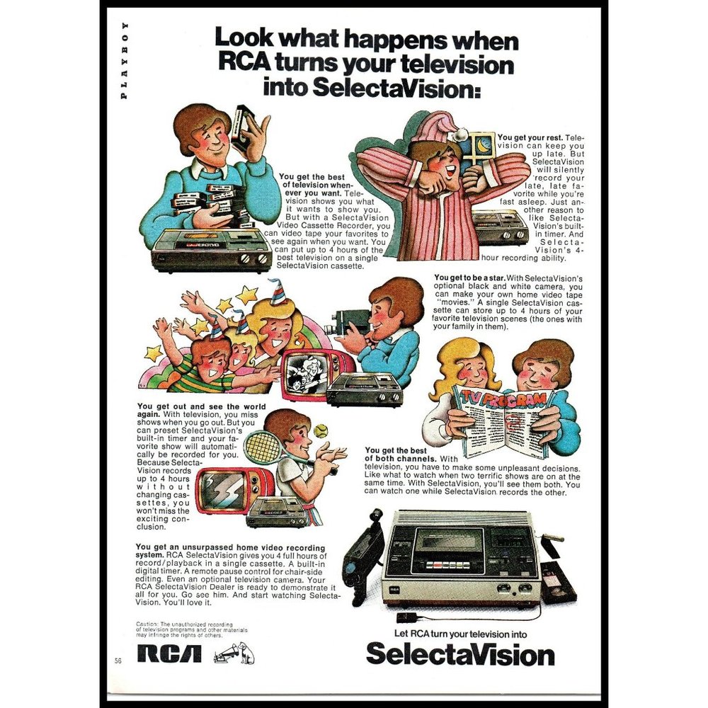 1978 RCA Selectavision VCR Vintage Print Ad Cartoon Wall Art 70s High Tech